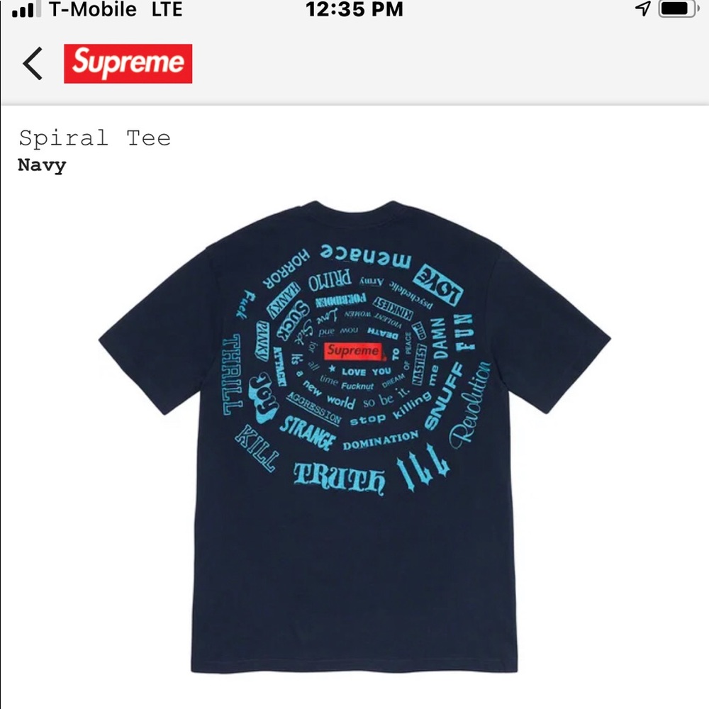 Supreme spiral tee navy size:Large